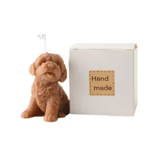 Cute poodle shaped scented soy wax candle with gift box, perfect for home decor and birthday gifts.