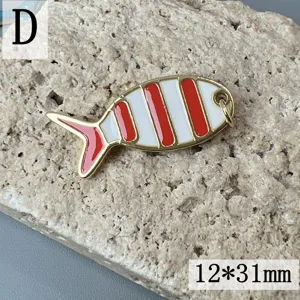 Vergoldeter Emaillierter Fisch Anhänger rot weiß gestreift DIY Schmuckaccessoire 12x31mm