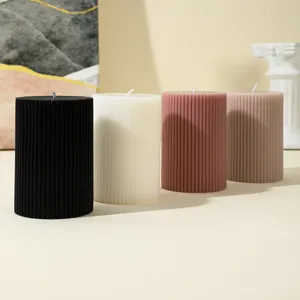 Ribbed cylinder scented candles set, soybean wax home decor candles for cozy room aesthetic.