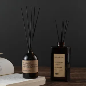 Bottiglia Diffusore a Bastoncini in Vetro Deodorante per Ambienti Set di Olio per Aromaterapia con Bastoncini in Rattan