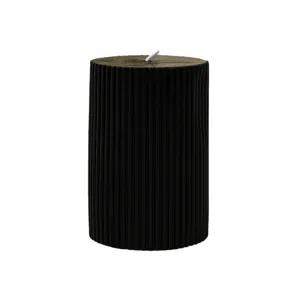 Black ribbed scented pillar candle soy wax home decor ornament aesthetic wax candle