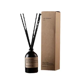 Set diffusore di aromi 100ml con bottiglia di vetro, bastoncini neri e scatola di carta vista principale