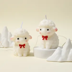 Cute little lamb scented candle soy wax decoration with red bow for home atmosphere and gifts