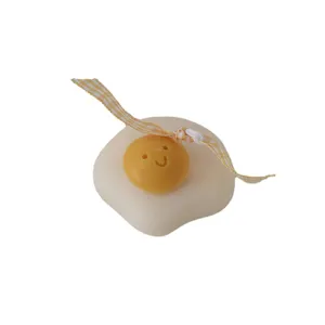 Fried egg scented candle cute soy wax handmade ornament photography prop home decor yellow ribbon