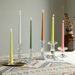 Bougies parfumées coniques de couleur Morandi européennes avec bougeoirs en verre pour déco.