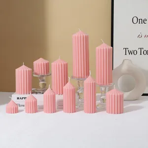 Pink striped pillar scented candles minimalist home decor aesthetic room ambient photo props