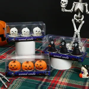 Halloween Duftkerzen Set Paraffinwachs Kürbis Totenkopf Hexe Schwarze Katze Formen Dekorativ Wachs Party Heimdekoration