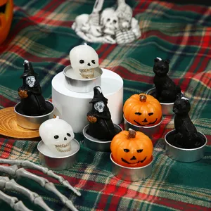 Halloween Duftkerzen Set Kürbis Schädel Hexe und schwarze Katze Teelicht Party Deko