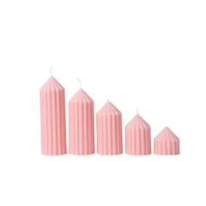 Pink striped pointed pillar scented candles set, minimalist home decor aesthetic vibe props.