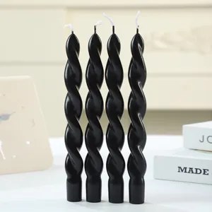 Schwarze spiralförmige Kerzen 4er Set dekorative Stabkerzen für Party romantische Deko