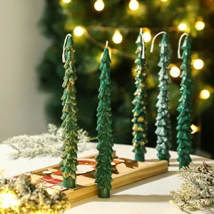 Christmas tree shaped scented candles long taper green wax holiday party home decor