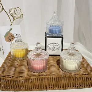 Handmade Scented Soy Wax Candle Embossed Glass Jar Aromatherapy Candle For Home Restaurant Room Decor