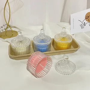 Ins style scented soy wax candle set with embossed glass jar and lid for home decor