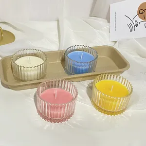 Scented candles set in fluted glass jars for home decor, aromatherapy soy wax candles.