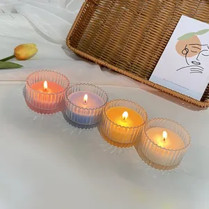 Korean style scented candle set in ribbed glass cups with soy wax for home decor