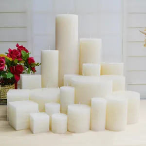 Unscented Ivory White Pillar Candle Paraffin Wax Cylindrical Candles For Home Wedding Hotel Party Aromatherapy Decoration