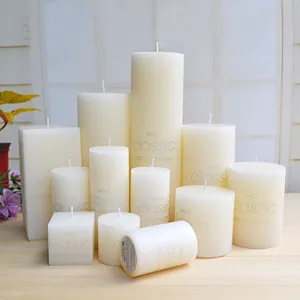 Ivory pillar scented candles set, smokeless wedding and home decorative large wax candles.