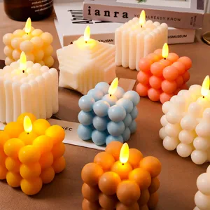 Velas electrónicas de burbujas de cubos multicolores para decoración del hogar y fiesta