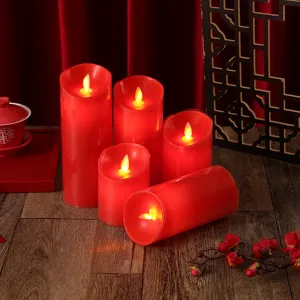 Rote LED elektronische Kerzen Set flammenlose Stumpenkerzen Hochzeit Party Deko Atmosphäre