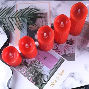 Red LED electronic candles set, simulation melting wax design for romantic party decor.