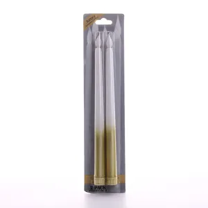 Battery operated LED taper candles in white and gold gradient with blister packaging 2pcs