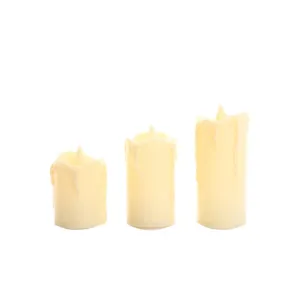 Flameless LED drip wax pillar candles set for wedding birthday party home decoration white