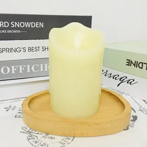 LED flameless electronic candle light with wooden tray for romantic wedding home decoration