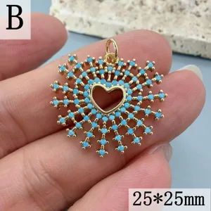 Türkis Herz Anhänger Detail, vergoldetes Blumen Design Schmuck Zubehör für DIY Halskette.