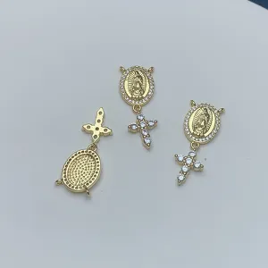 Gold Zirkon Kreuz Maria Anhänger Detailansicht, DIY Modeschmuck Zubehör Komponente.
