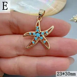 Ozeanstil Seestern Anhänger mit Türkis Einlage, eleganter Gold Legierung Schmuck.