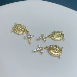 Vergoldete Zirkon Kreuz und religiöse Figur DIY Anhänger Schmuck Zubehör für Damen modisch.