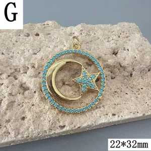 Türkis Stern Mond Anhänger DIY Schmuck Zubehör vergoldet Metall Charms 22x32mm Bauteil