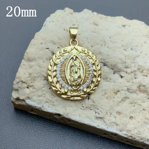 Retro goldene religiöse Porträt runde Anhänger Schmuck, feine Metall Schnitzerei mit Zirkonia.