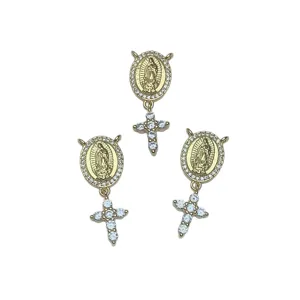 Goldene Jungfrau Maria Kreuz Anhänger Zirkonia DIY Halskette Schmuck Zubehör Charm