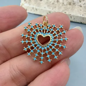Goldener Türkis Herz Anhänger Halskette DIY Schmuck für modische europäische Accessoires.