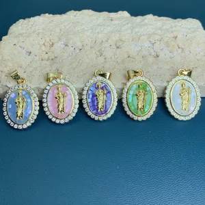 Grenzüberschreitender ovaler Zirkon Muschel Porträt Anhänger Damen Halskette DIY Schmuck