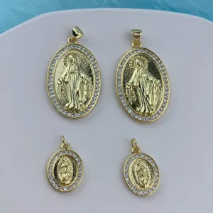 Wunderschöner vergoldeter Marien Zirkonia Anhänger Detailaufnahme, eleganter DIY Schmuck.