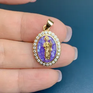 Ovale goldene Zirkonia Muschel heilige Anhänger für Damen DIY Mode Schmuck Zubehör
