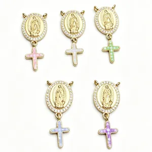 Vergoldete Zirkon Jungfrau Maria Kreuz Anhänger Set Bunte DIY Schmuck Accessoires