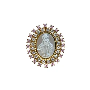 Retro Gold Metall Zirkon Perlmutt religiöses Porträt Anhänger Halskette DIY Schmuck