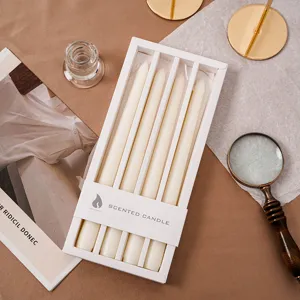 Detailaufnahme des Duftkerzen Sets in weißer Geschenkbox mit dekorativen Accessoires.