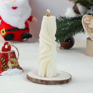 White Christmas tree scented candle with wooden base festive holiday home decor ornament