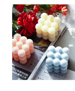 Aesthetic bubble cube scented candle, handmade soy wax geometric home decor and gift.