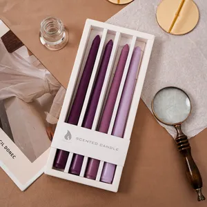 Farbverlauf duftende Stabkerzen Set, 4 Stueck lila Kerzen fuer Hochzeit Heimdeko.
