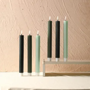 Longues bougies LED électroniques cannelées, cire de paraffine, flamme déco, vert & menthe.