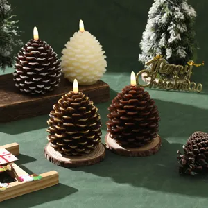 Christmas pinecone LED candle light paraffin wax holiday party home table decor lighting