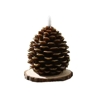 Christmas pinecone shaped LED paraffin candle lamp for holiday home decor lighting