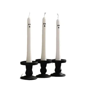Halloween spooky white ghost taper candles set with black candle holders for holiday
