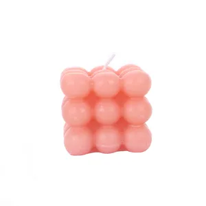 Pink bubble scented candle geometric soy wax cube for home decoration and aesthetic gift