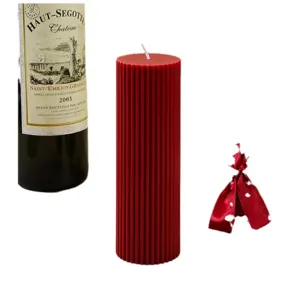 French vintage burgundy cylindrical scented candle with ribbed texture for home decor wedding.